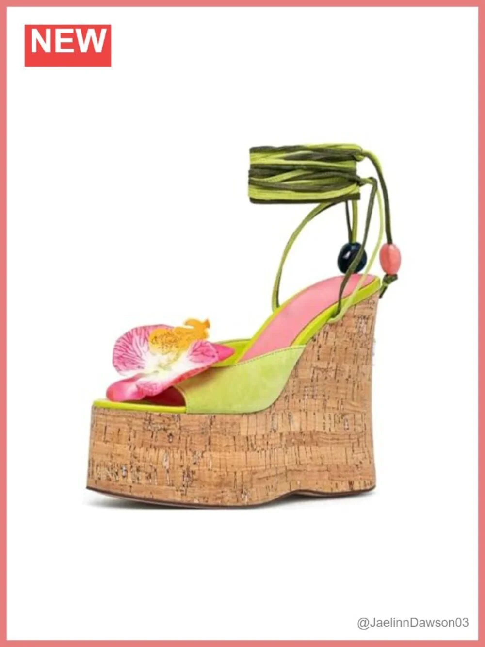 Cork Platform Wedge Sandals with Ankle Strap, Open Toe, Lace Up
